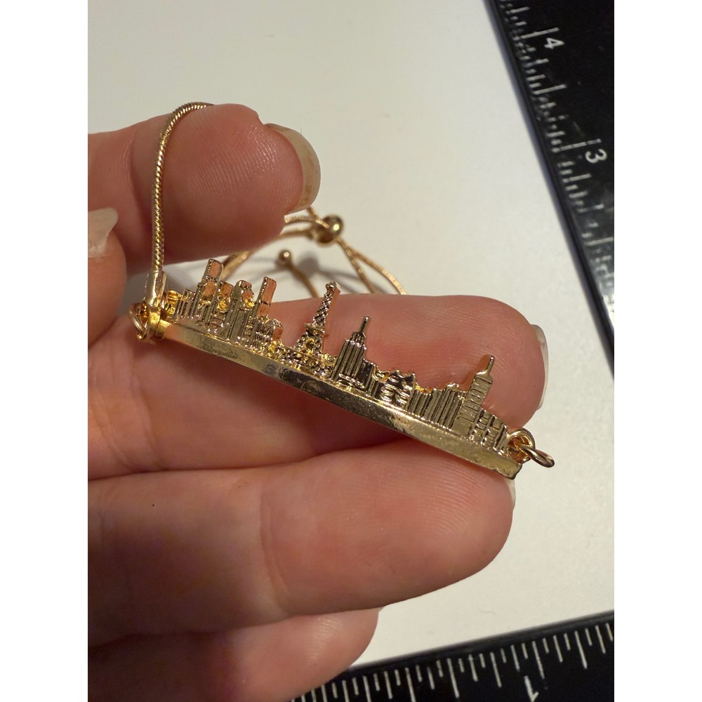 Gold Tone City Skyline Bolo Bracelet Adjustable Eiffel Tower Travel Paris France